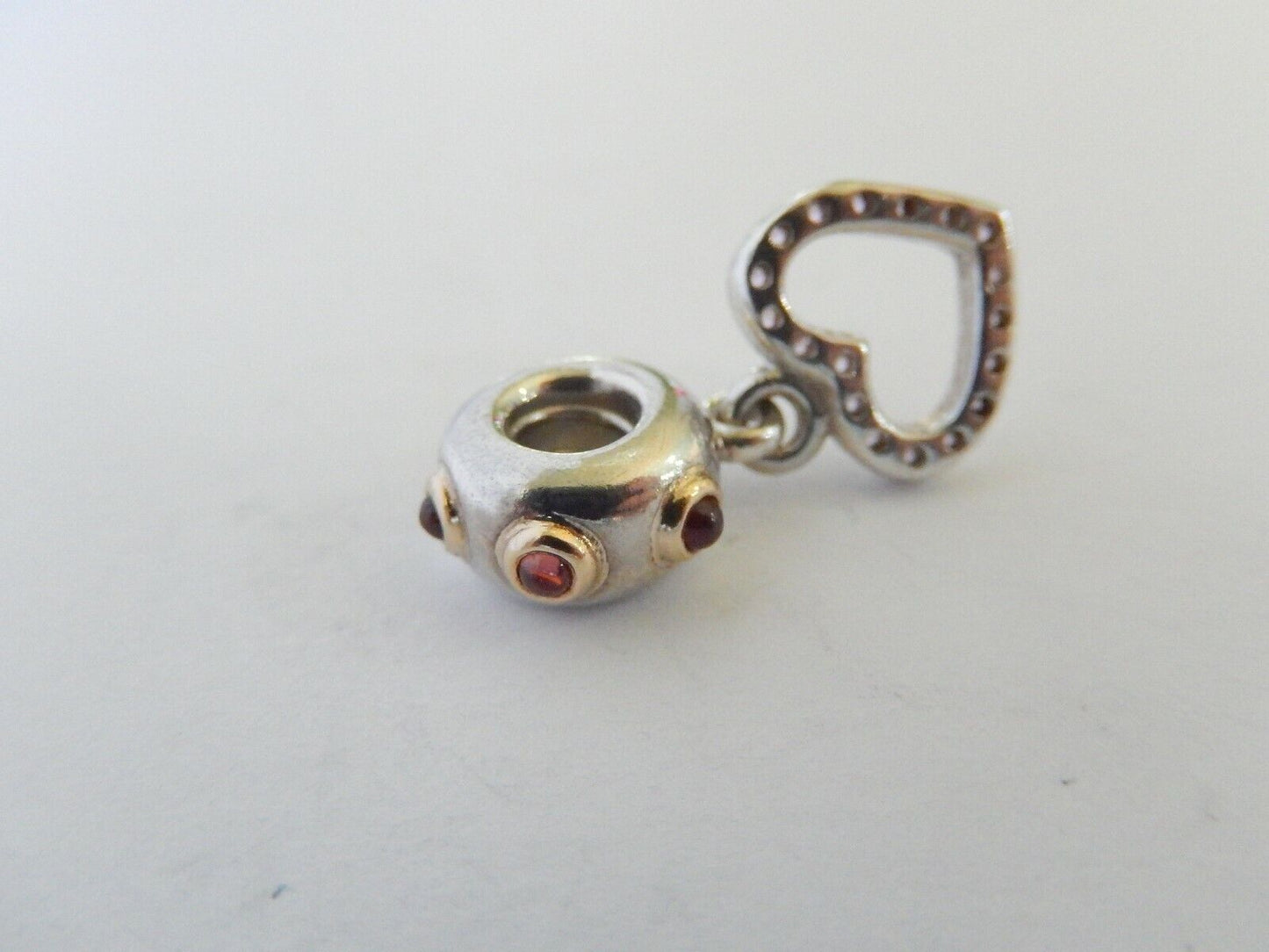 ALE Gemstone14k Yellow Gold w/Sterling Silver /Created Pink Sapphire Heart Charm