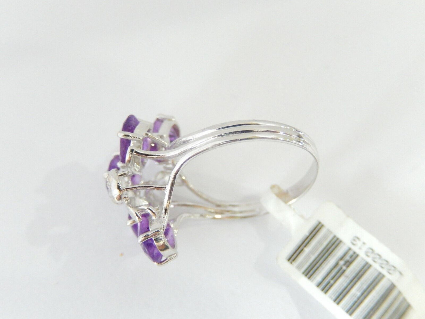 *VINTAGE* 14K White Gold Natural Diamond Purple Amethyst Ladies Ring Size 7.25