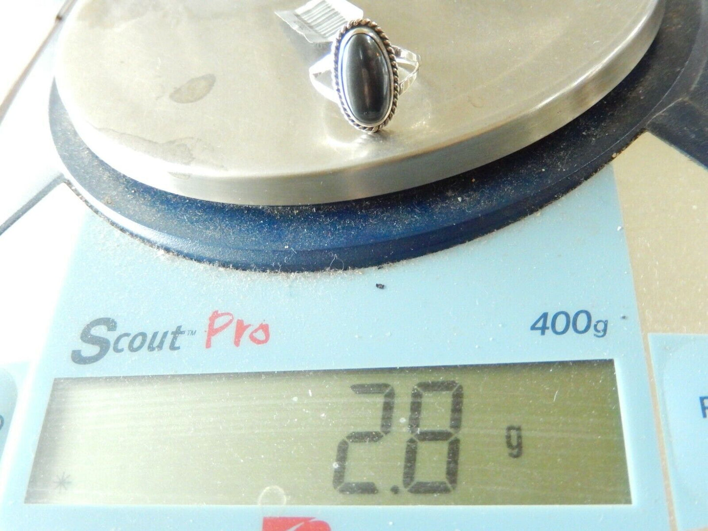 *VINTAGE* Native American HANDMADE STERLING SILVER & HEMATITE Ring Size 5.5