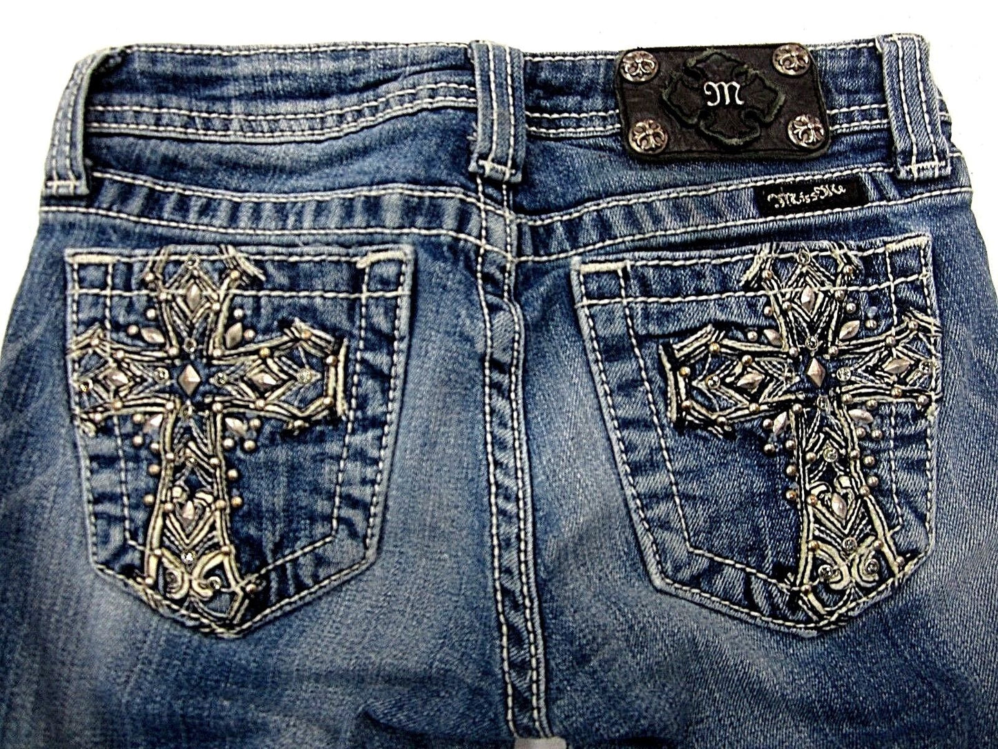 NICE MISS ME Girls Medium Washed Denim Bling Cross Bermuda Shorts Size 12 x 11"