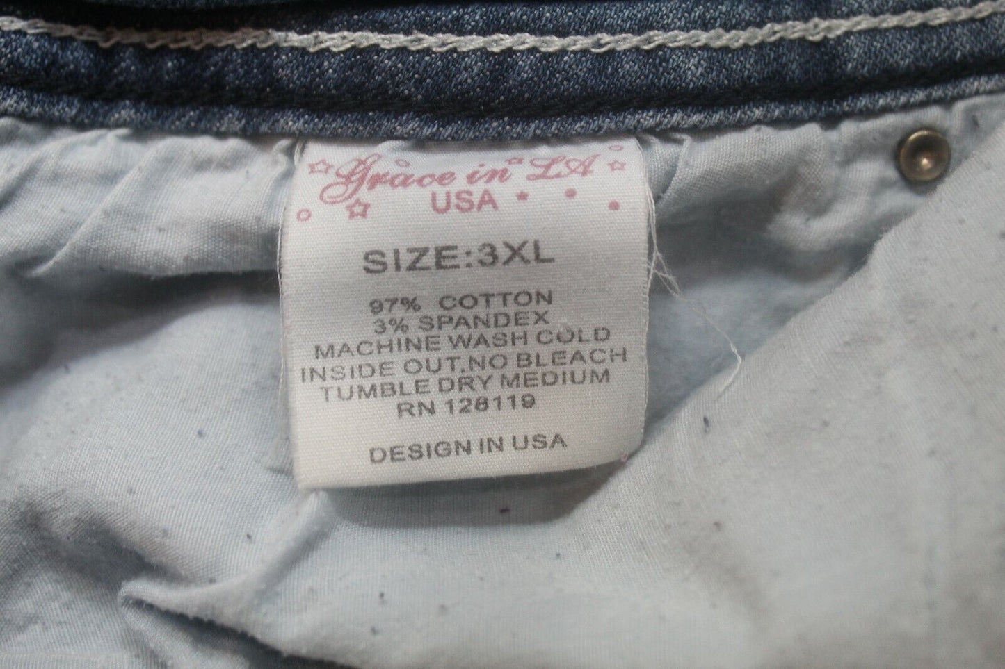 Grace In LA Jeans Womens Blue Bootcut Mid Wash Embellished Stretch Sz 3XL