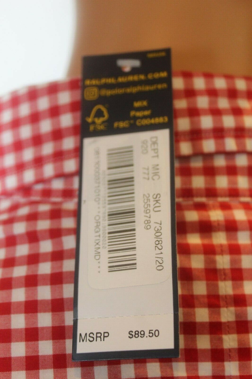 *NWT* $89. Men Polo Ralph Lauren Button-Down Check Shirt Long/Sleeve Sz Med