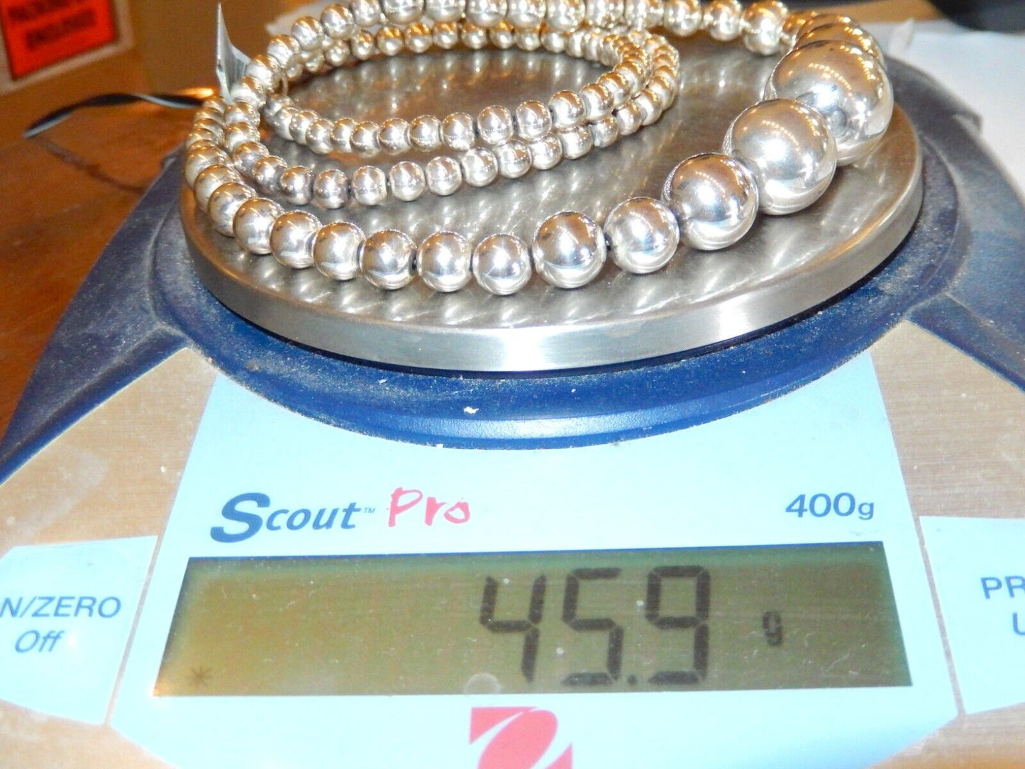 ~VINTAGE~ Sterling Silver 19mm to 6mm Graduated Bead 30" Drop Necklace 45.9gms