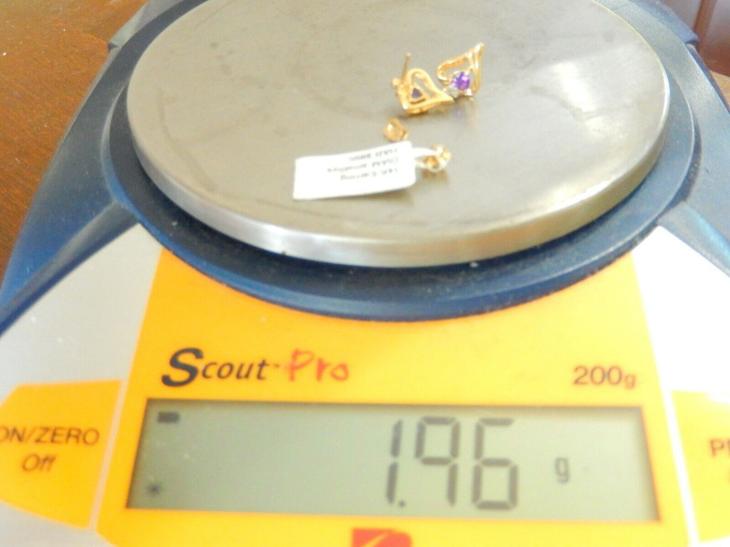 *NWT* 14K Yellow Gold Heart Shaped Post Earrings With Amethyst & Diamonds