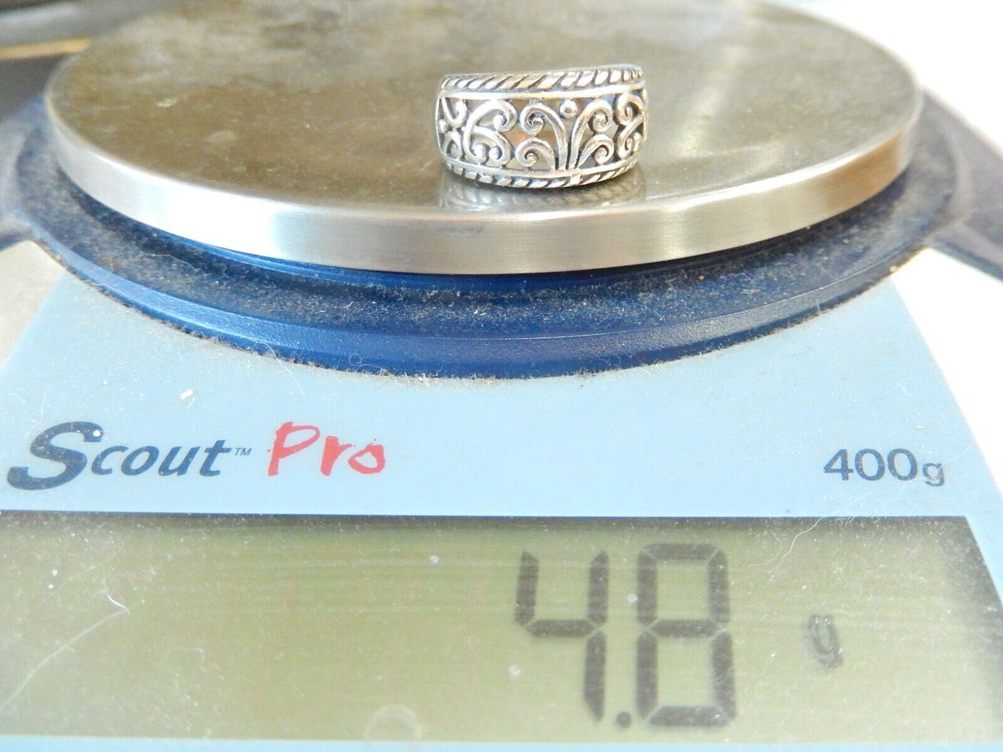 *VINTAGE* 925 Sterling Silver Filigree Swirls Dome Ring Band, Size 7