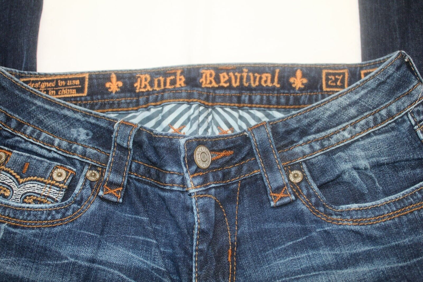 *NWOT* Rock Revival Pavo Straight Women's Jeans Embroidered Pockets Sz W27xL33
