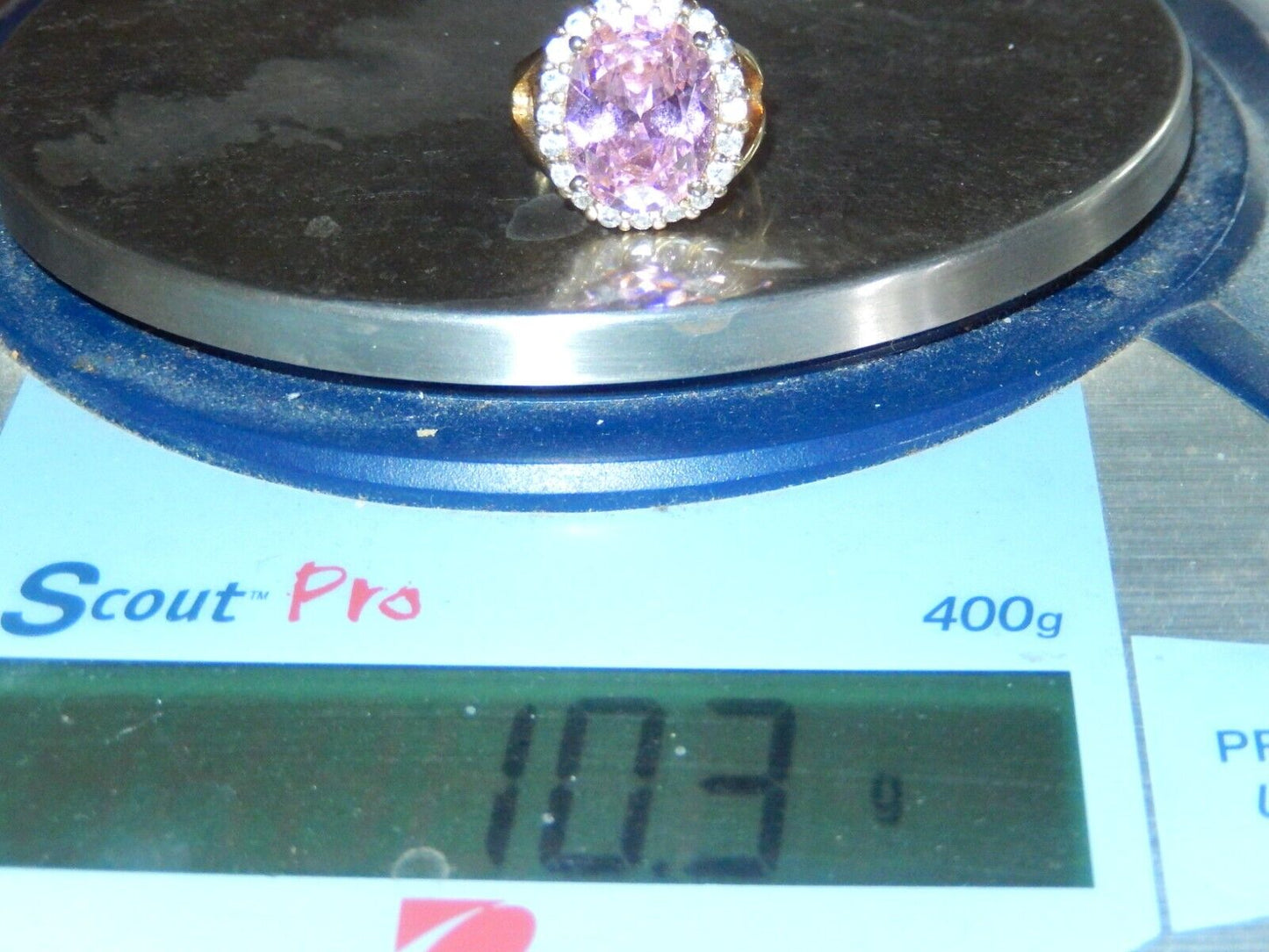 *VINTAGE* Sterling Gold Vermeil CZ Pink & White 13.0CT Oval Cocktail Ring Sz 6.5