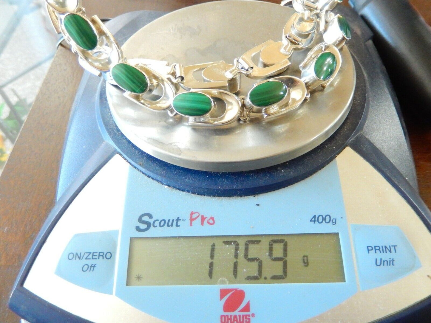 *RARE* VINTAGE HEAVY 175g TC-79 TAXCO 925 STERLING MALACHITE LINK NECKLACE 18”