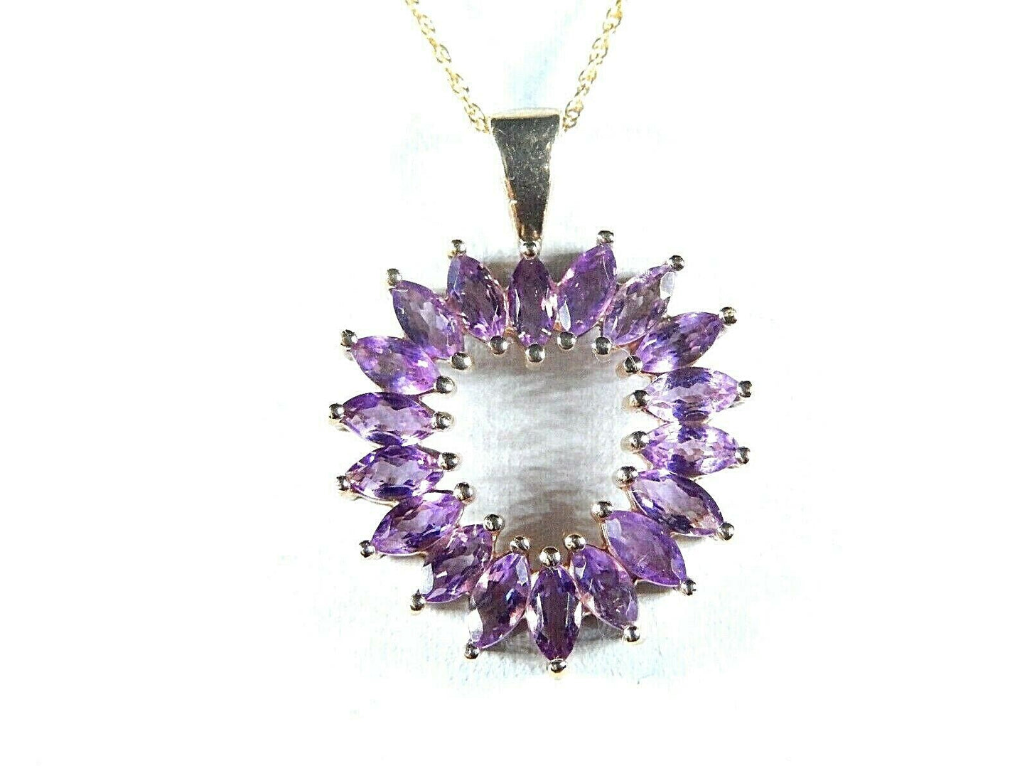 10K YELLOW GOLD MARQUISE GENUINE AMETHYST HEART SHAPED PENDANT 18" 14K Chain