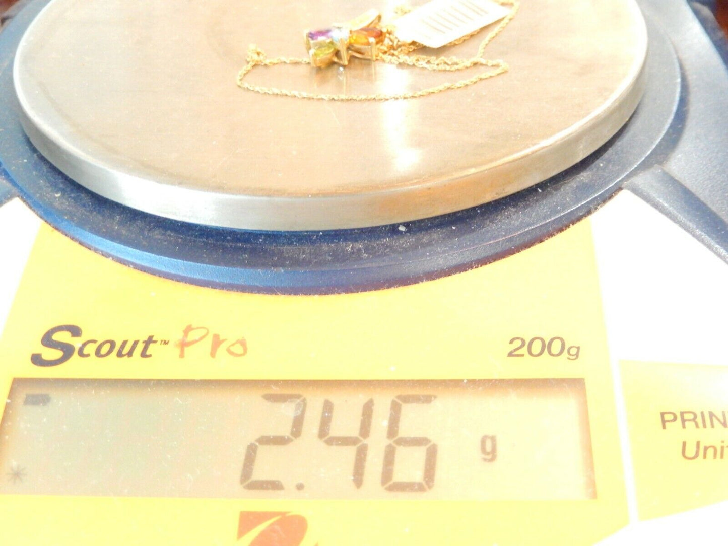 *VINTAGE* 10k Yellow Gold Multi Gem Free Form Cluster Pendant w/14K 18" Chain