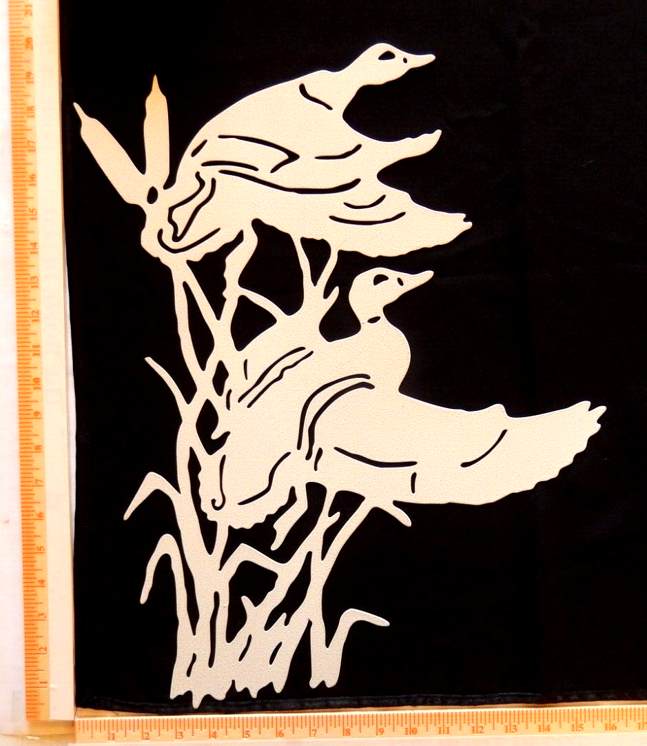 ~NEW~ LARGE 14ga. "FLYING DUCKS" White Powder Coated Metal Wall Art - 20" x 16"