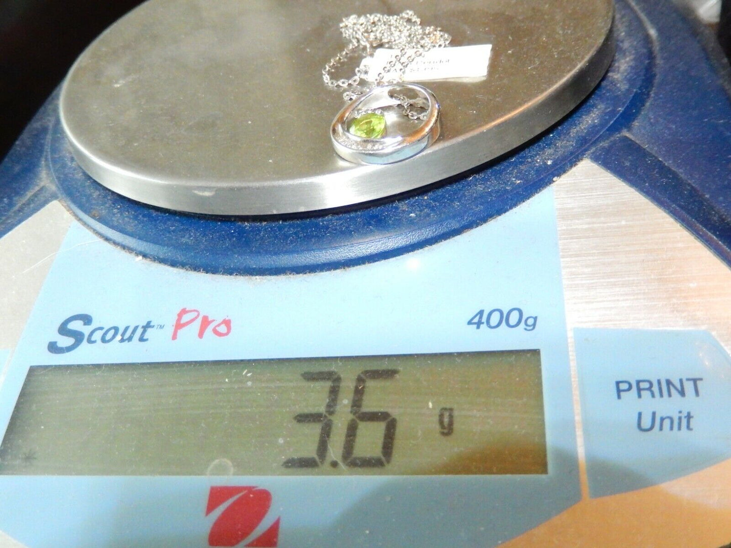 *NWT* 10K White Gold .75CT Peridot and Six Diamond Pendant w/ 18" Chain