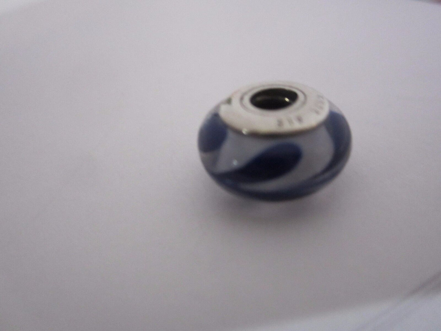 Authentic Pandora ALE Sterling Silver Blue & White Murano glass twist-on Bead