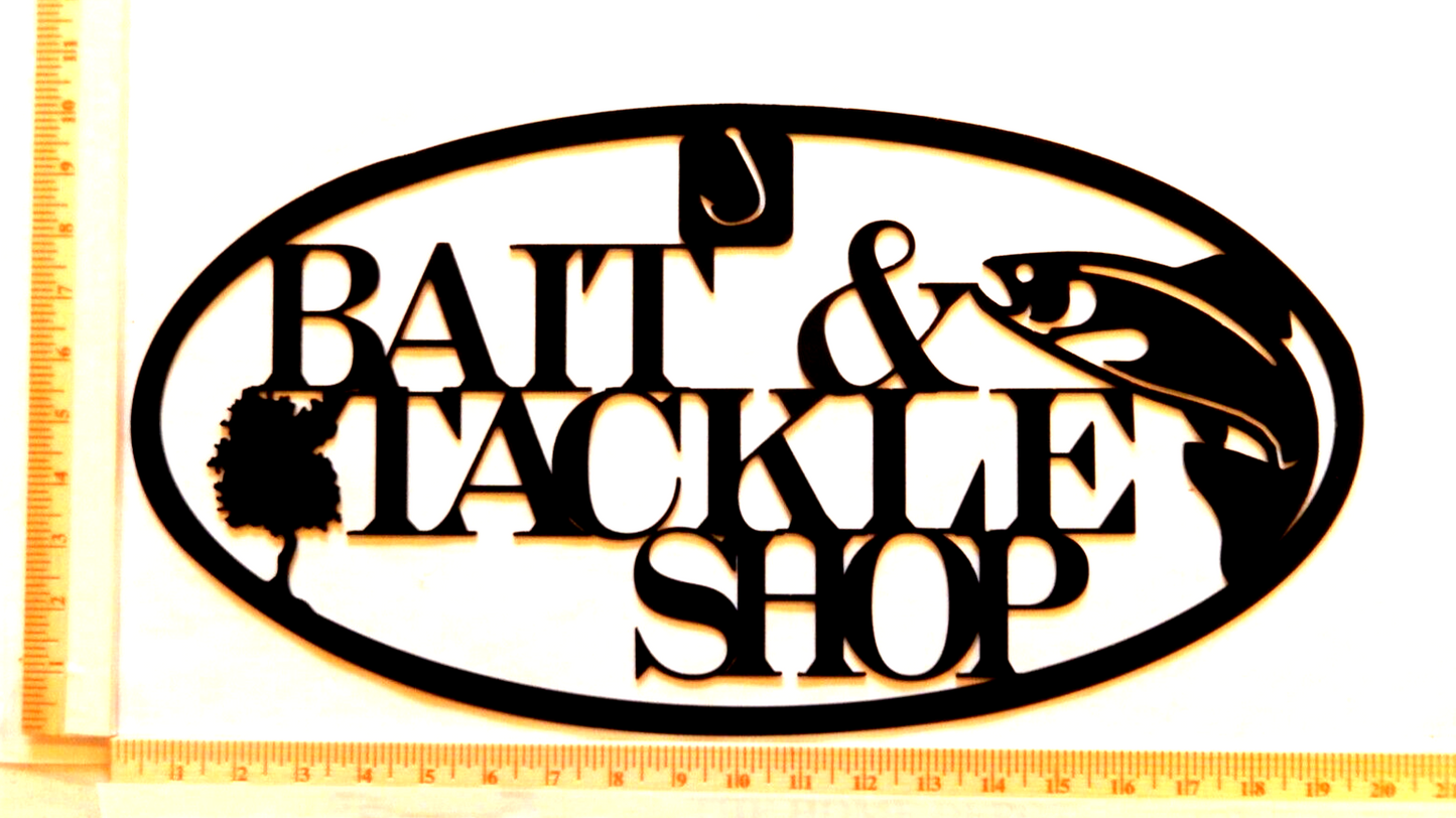 ~NEW~ LARGE - 14 ga. "Bait & Tackle Shop" Metal Wall Art size 20" x 10"