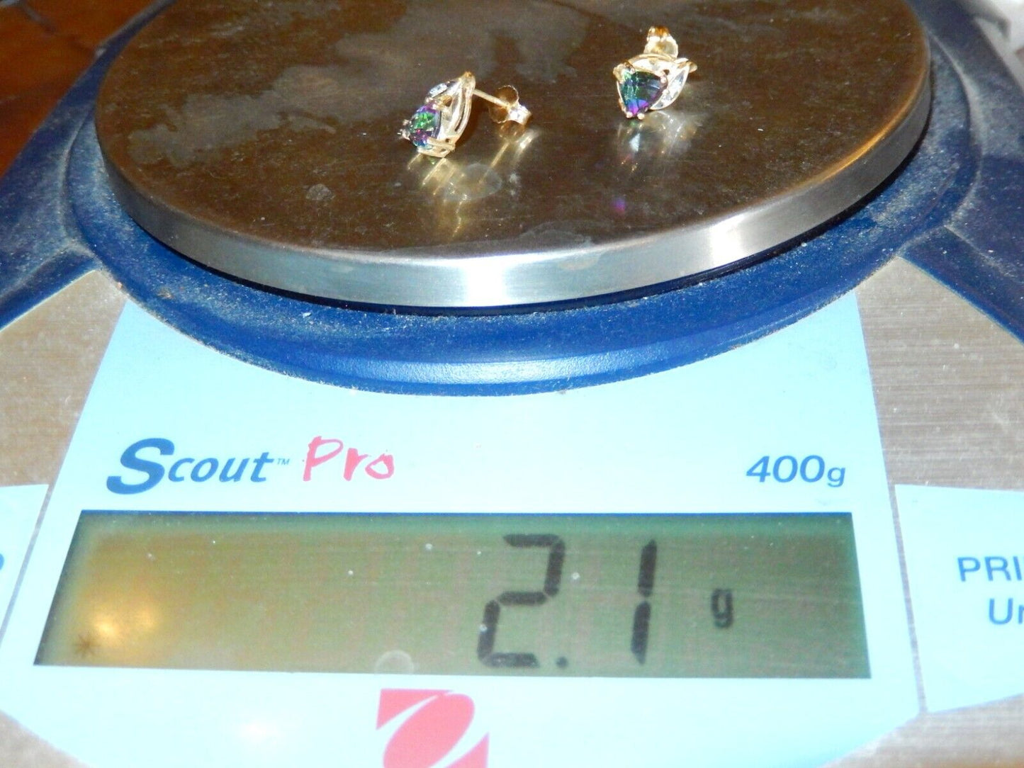 *VINTAGE* 10k Yellow Gold Trillion Mystic Topaz and Diamond Stud Earrings
