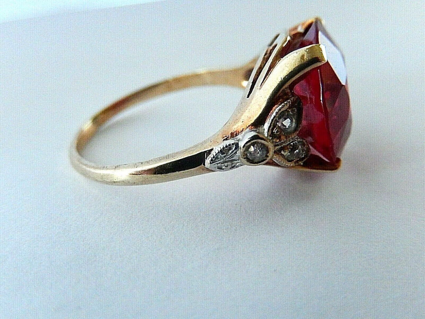 Fine Vintage 10k Gold 8.75ct Red Ruby Solitaire Gemstone Cocktail Ring Sz 8.5
