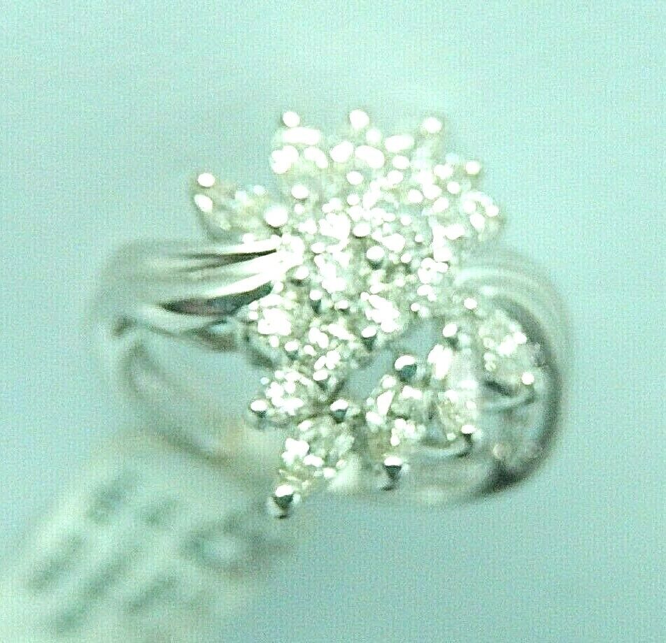 14k White Gold 1 Ct Tw Natural VS Diamond Engagement or Cluster Ring Size 5.25