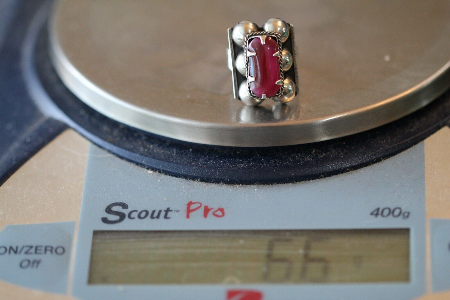 *VINTAGE* Large Native American 925 Sterling Silver Red Jasper Ring Size 7