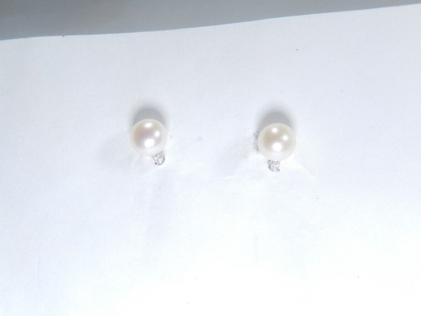 14K White Gold 5.75mm White Round FW Cultured Pearl .02ct Diamond Post Earrings