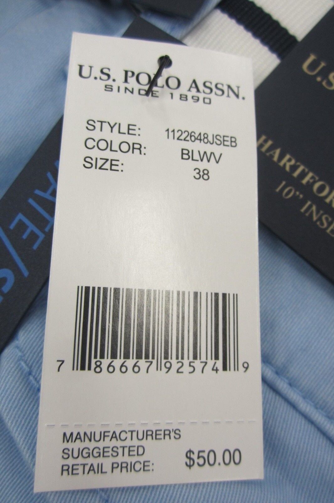 *NWT* U.S. Polo Assn. Men's Flat Front Chambray Shorts w/ Belt Blue Size 38