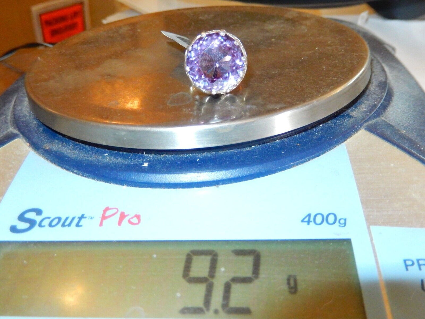 *VINTAGE* Sterling Round 12.00 Ct 15mm Faceted Amethyst Huge Ring SZ 5.25