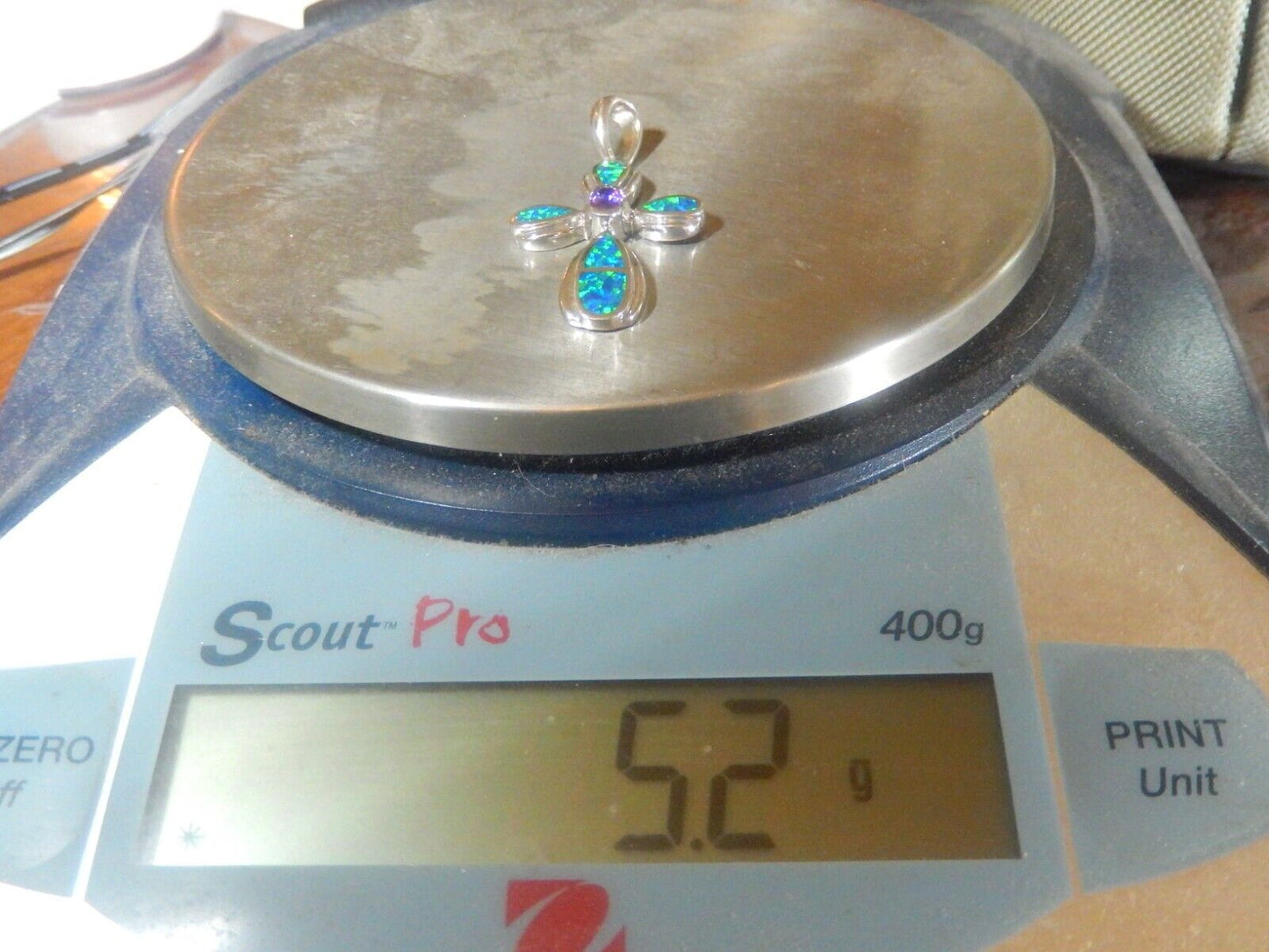 *VINTAGE* Sterling Silver 925 Amethyst & Blue Fire Opal Cross Pendant