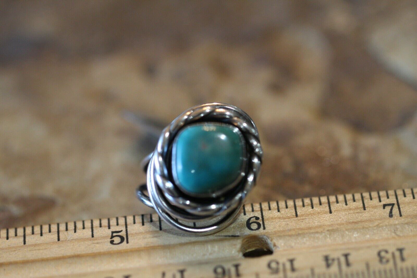 *VINTAGE* Native American Sterling Silver Handmade Turquoise Ring Adjustable