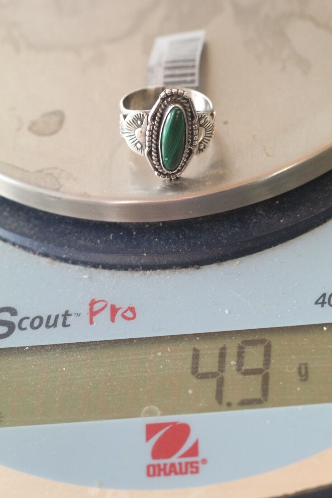*VINTAGE* Native American Malachite Sterling Silver Ring size 8.5
