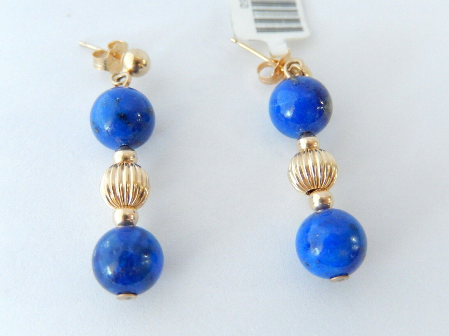 *VINTAGE* 14K Solid Yellow Gold 8mm Lapis Lazuili & Gold Round Bead Earrings