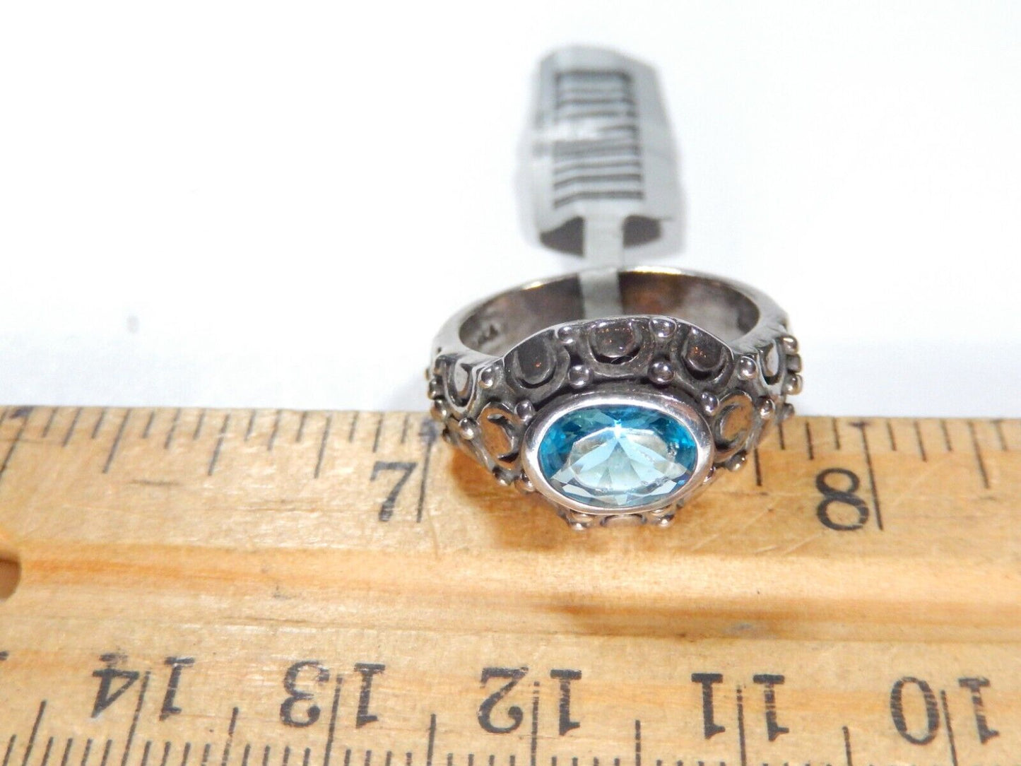 *VINTAGE* 925 Sterling Silver 1.50 CT Blue Topaz Victorian Cocktail Ring Sz 7