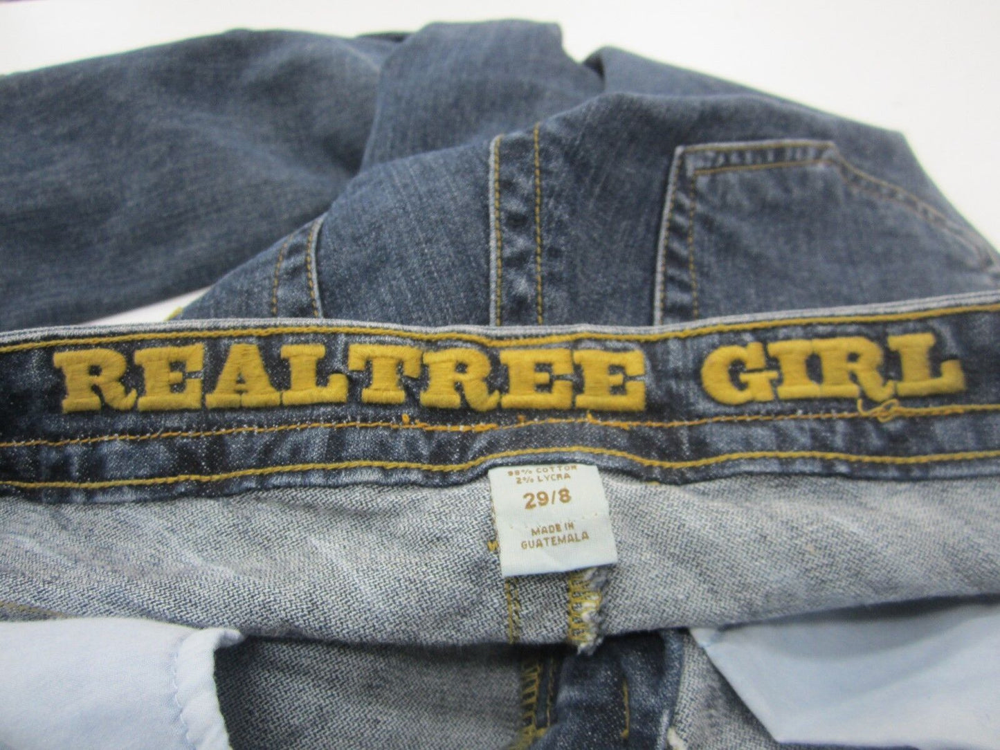 VERY NICE Realtree Girl Distressed Jeans Camo Pocket 2% Lycra Stretch Sz 29 x 33
