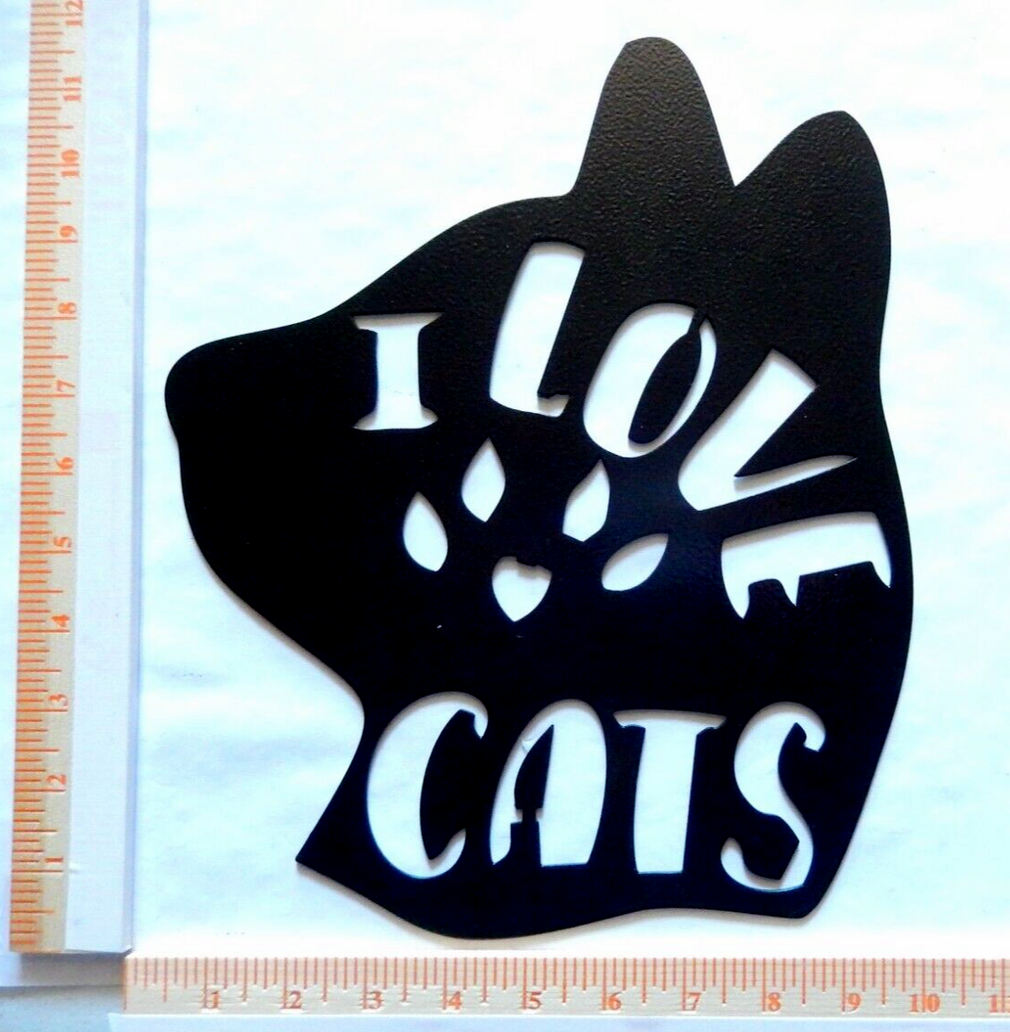 "I LOVE PAW CATS" 14 gauge thick Powder Coated Metal Wall Art 12"x10