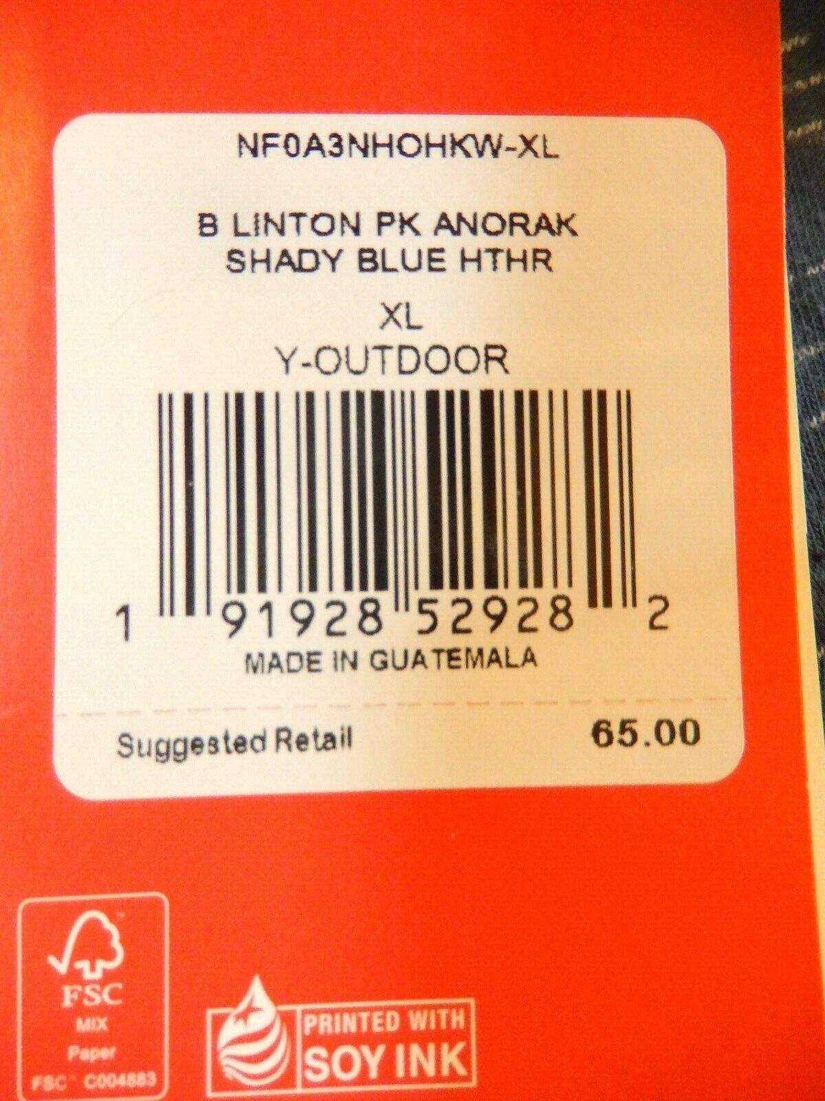 *NWT* $65 The North Face Boys Linton Peak Anorak Jacket Blue Hooded Sz XL