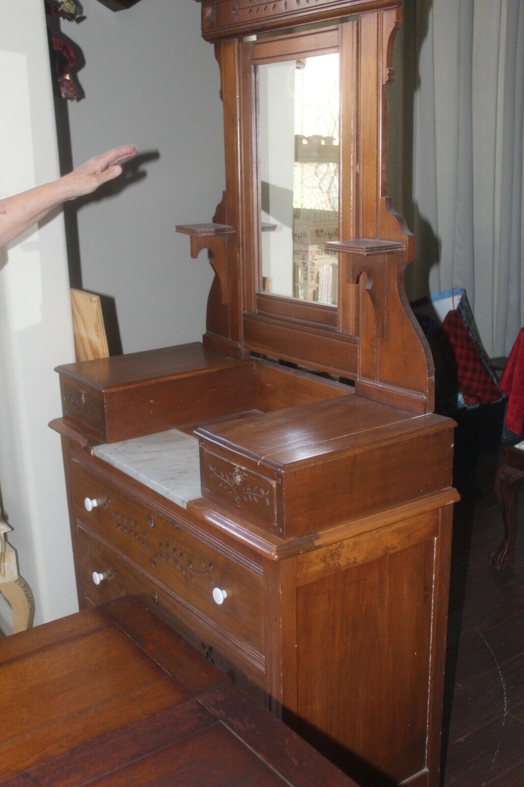 Antique EASTLAKE DRESSER W/ SWIVEL MIRROR & MARBLE INSERT VERY NICE !!!