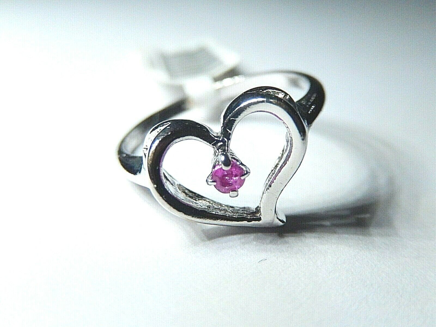 *NWT* 10K White Gold Ruby Heart Ring Size 6.5