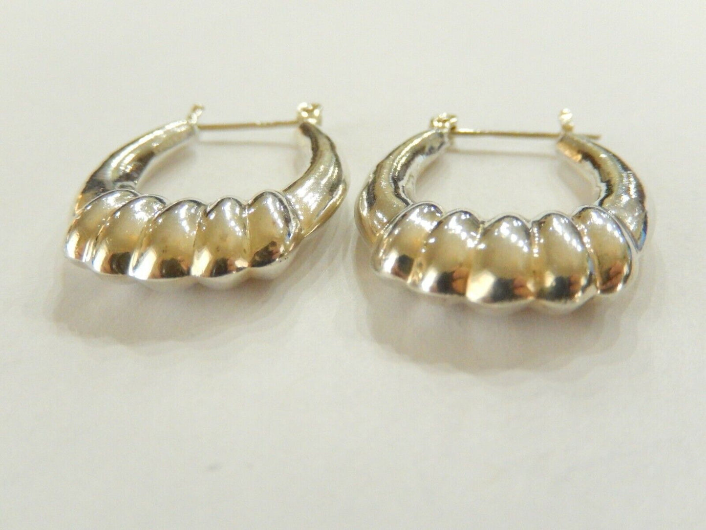 *VINTAGE Sterling Silver 925 Puffed Hoop Earrings 1 1/8" x 7/8"