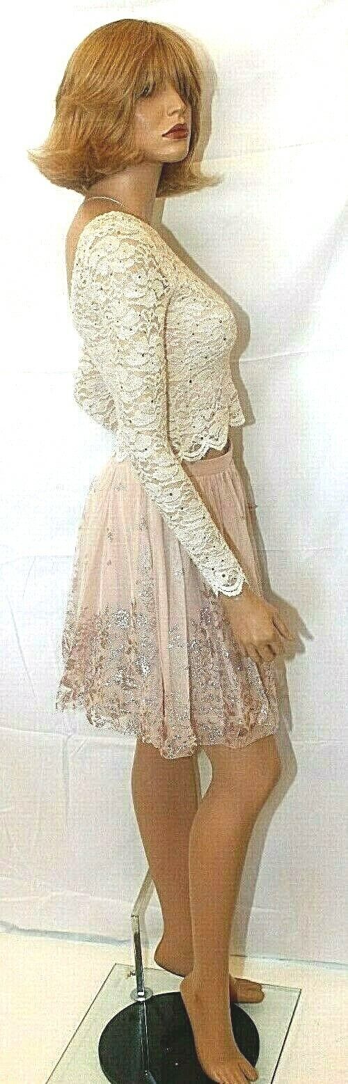 *NWT* Jump Apparel 2-piece/ Formal Top & Skirt Blush & Ivory Lace/Sequin Sz 3/4