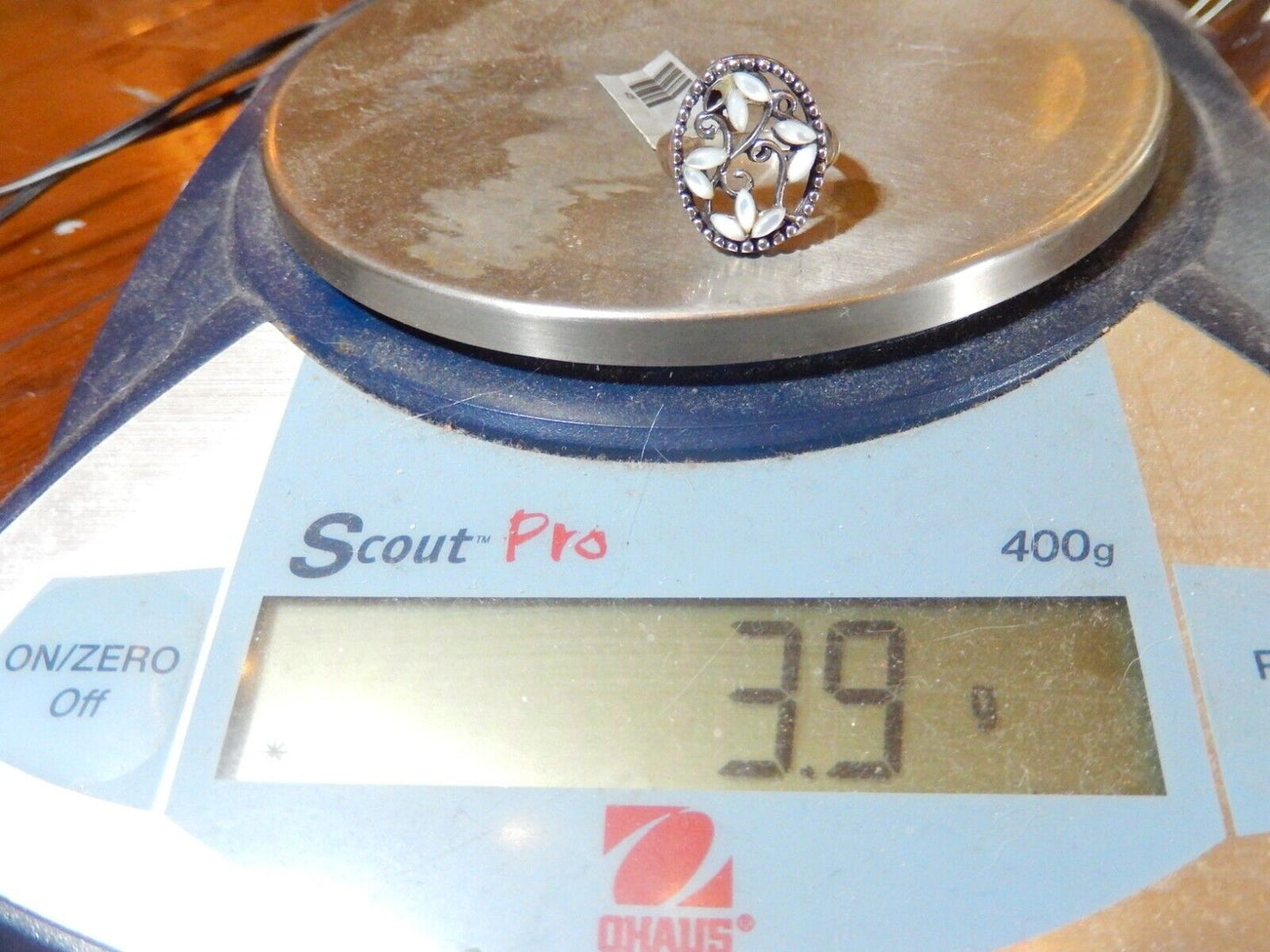 Vintage 925 Sterling Silver Mother of Pearl Ring Size 8.25