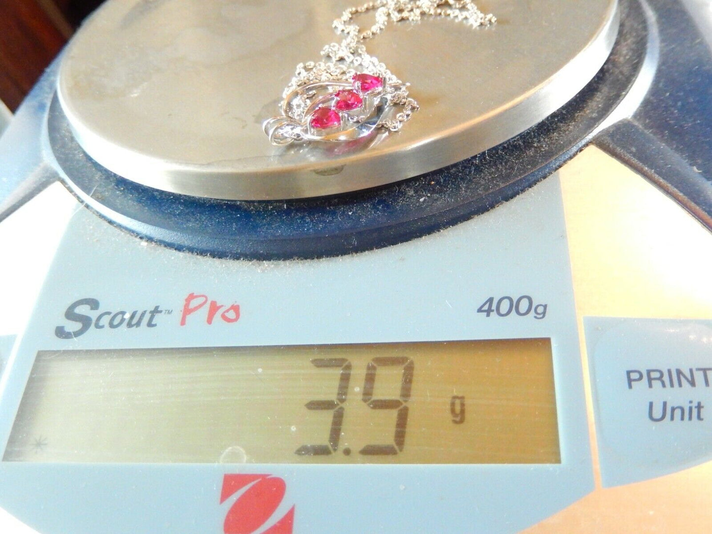 *NWT* 10K White Gold 1.00 CT Three Ruby Heart Pendant With 18" Chain