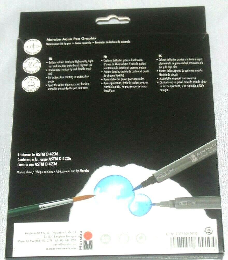 *NEW IN BOX* Marabu Graphix Aqua Pen 12 pack Watercolour Twin Felt Tip Pens