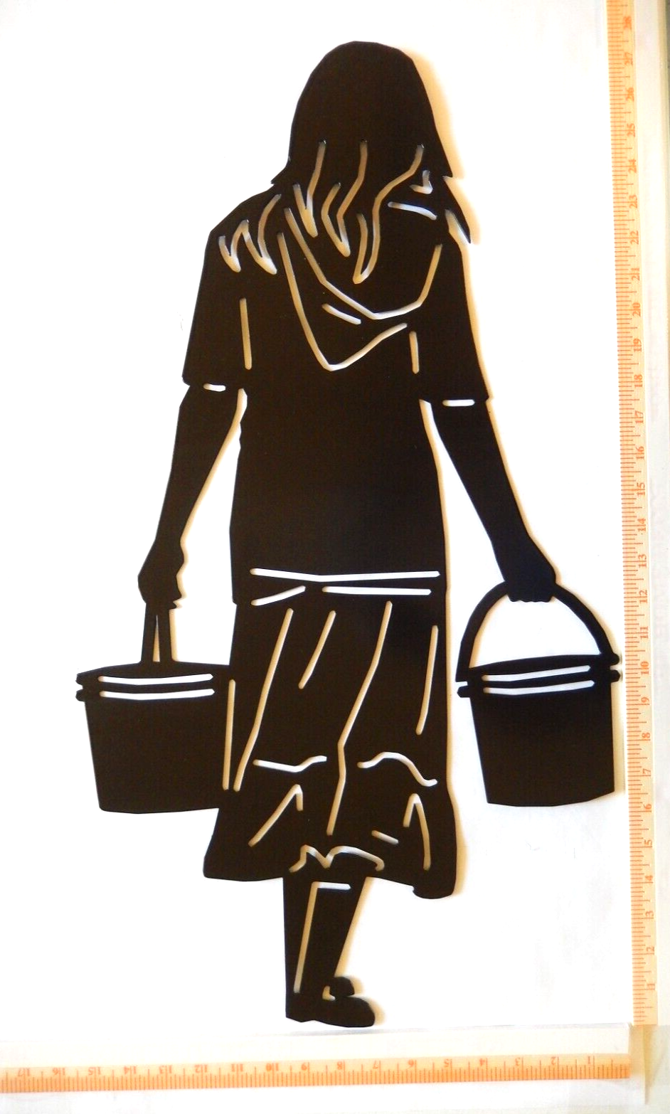 ~NEW~ EXTRA LARGE 14ga. "WOMAN CARRING BUCKETS" Metal Wall Art - 27.5" x 15.5"