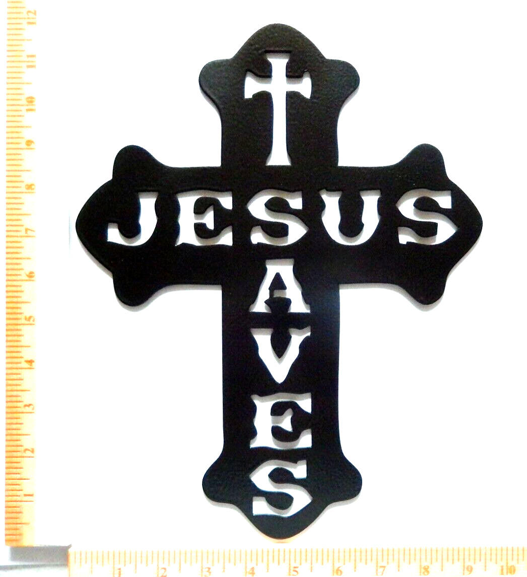 ~NEW~ 14ga. "JESUS SAVES CROSS" Chocolate Brown Metal Wall Art 12"x9.5"