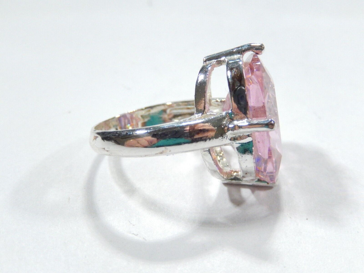 *HUGE* .925 Sterling Silver 13.0 CT Statement Ring Pink CZ Cocktail Ring sz 6.75