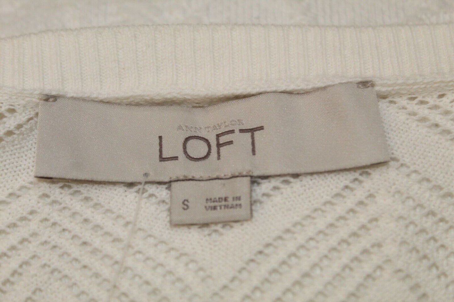 *NWT* LOFT Ann Taylor Womens Cream Long Sleeve Pullover See Thru Knit Top Sz S