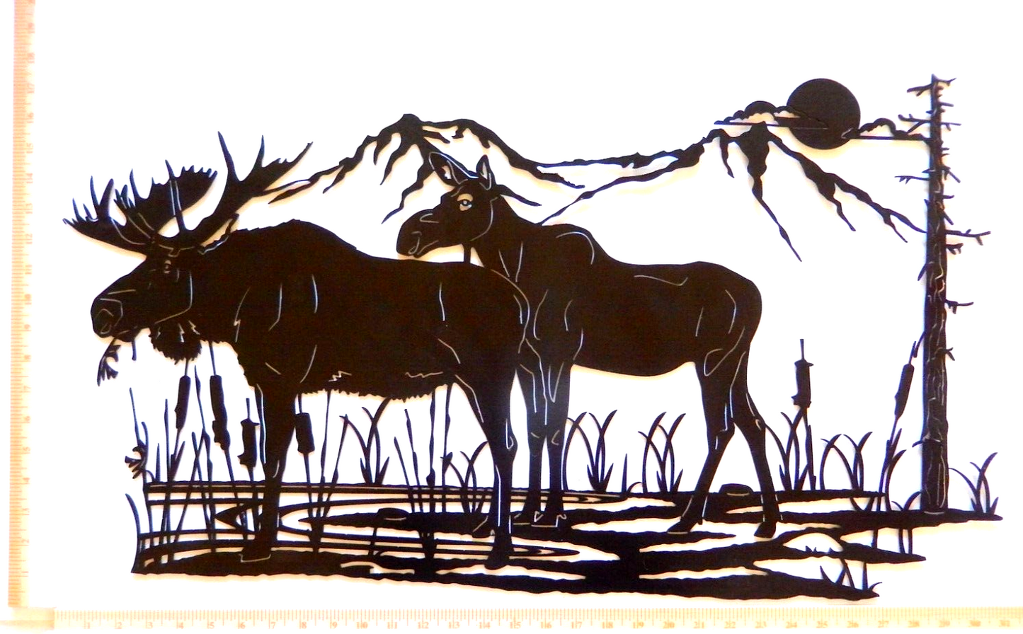~NEW~ LARGE 14 ga. " MOOSE FAMILY WALL DECOR " Black Metal Wall Art 31.5"x15.5"
