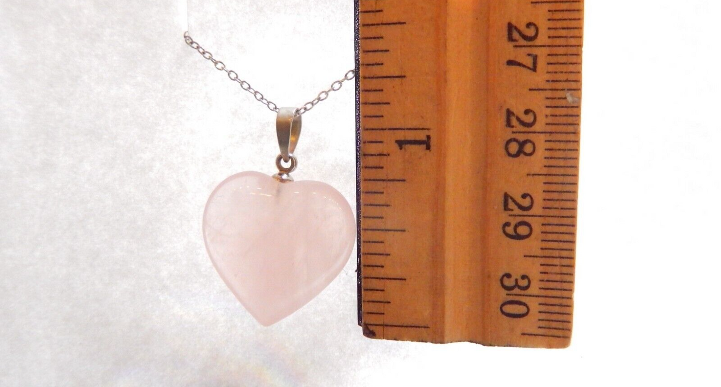 *VINTAGE* Sterling Silver Natural Rose Quartz Pendant 1" x 7/8" with 18" Chain