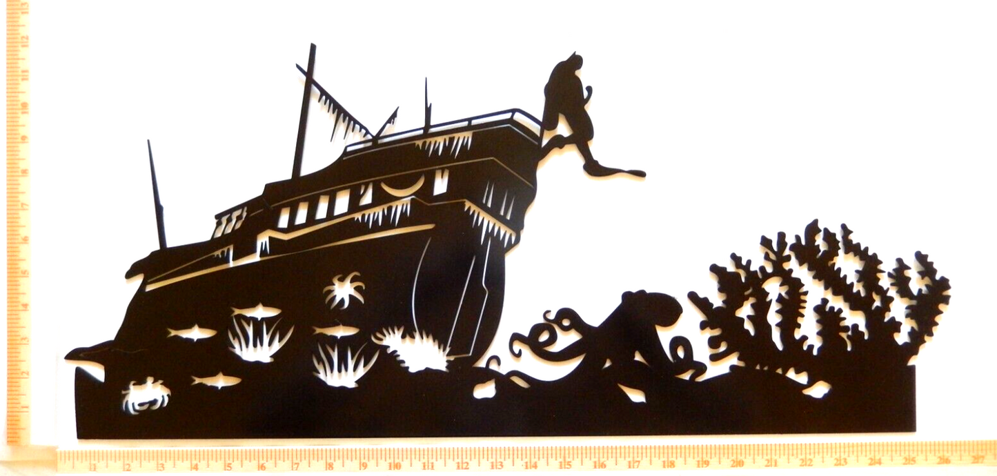 ~NEW~ 14ga. LARGE "OLD WOODEN SUNKEN SHIP " Metal Wall Art - 26" x 11.5"