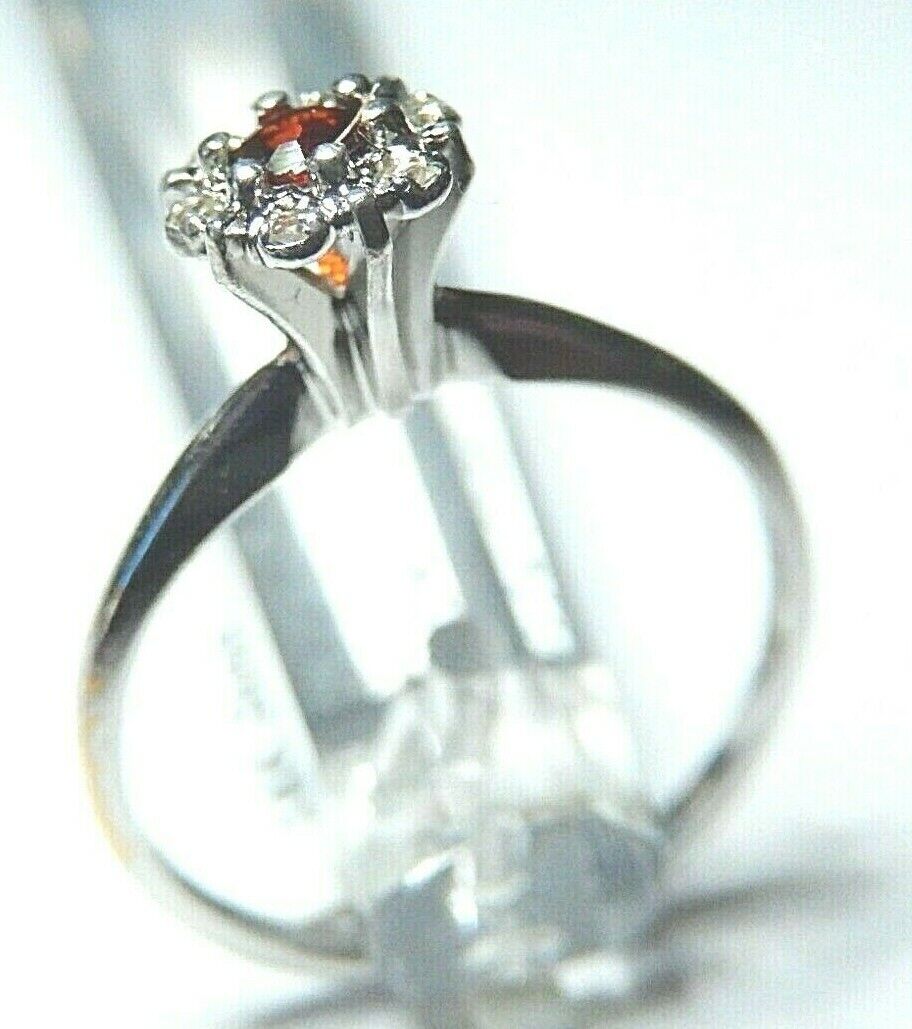 *NWT* 14k White Gold Red Ruby And White Round Diamond Halo Ring Size 6.25