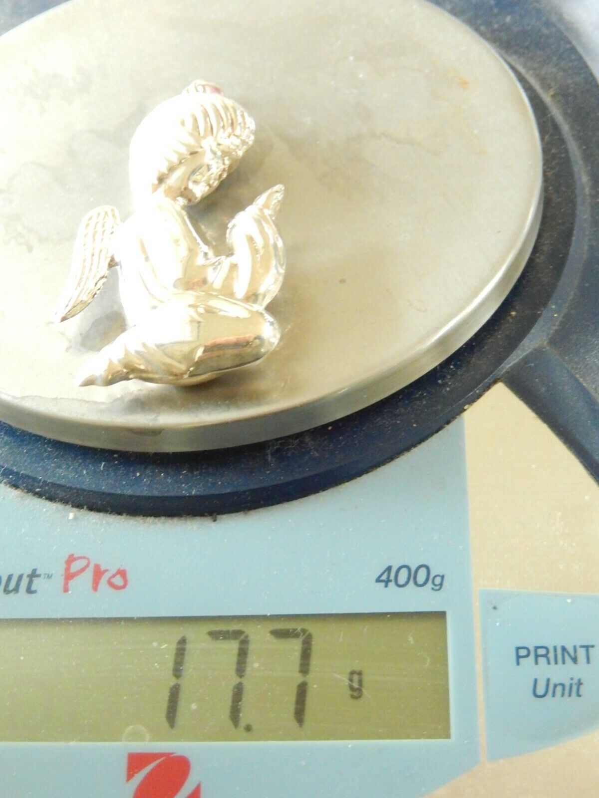 *RARE* VINTAGE XTRA LARGE Sterling Silver 3D Puffy Praying Angel Pendant 2.75"
