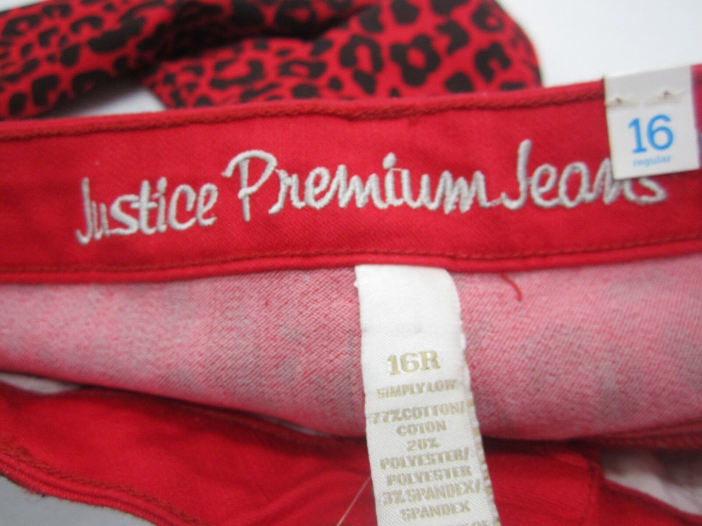 NWT Justice Girls Premium Red/Blk Jeans Low Rise Super Skinny Size 16R x 30.5"